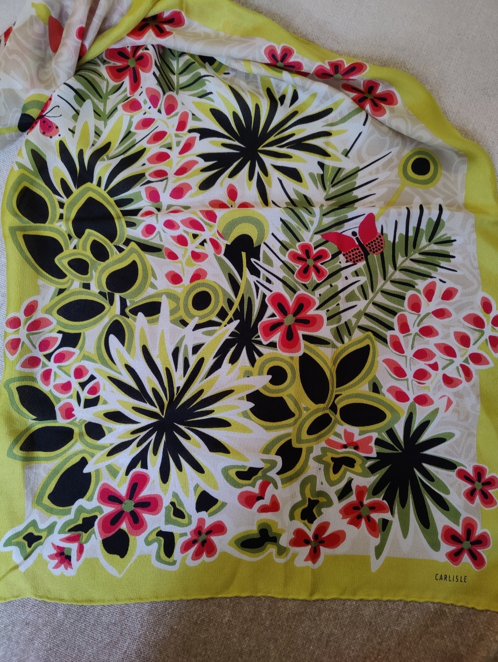 Vintage Carlisle Lime Floral Silk Scarf - Picture 3 of 8